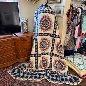 Floral Patchwork Quilt with Navy Accents